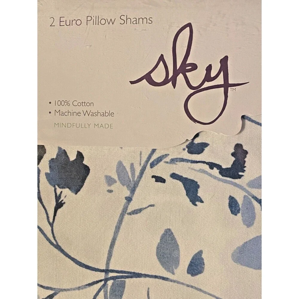 NIP $160 Bloomingdale's SKY Euro Pillow Shams Set GRACIE Blue Floral 100% Cotton
